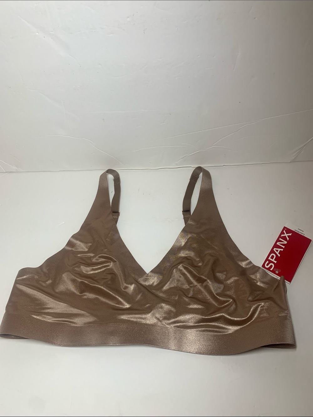 SPANX LuxeShine Bralette Cafe Au Lait Shimmer Metallic Foil Sz M NWT - Picture 12 of 12